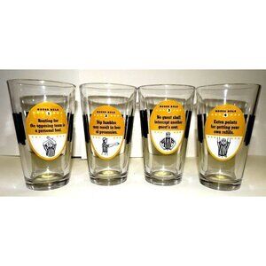 Set of 4 football "House Rules" pint glasses vinta